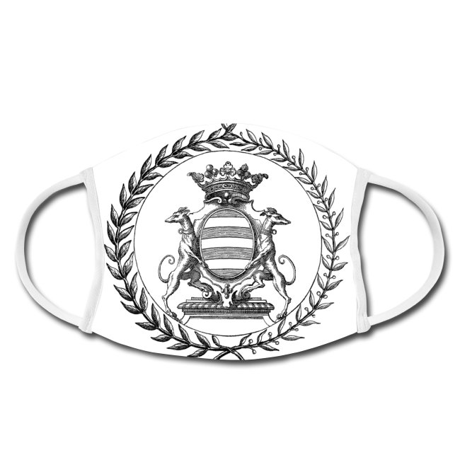 Masques de famille - Masque de protection avec les armoiries de la famille du Mesgnil d'Engente & d'Arrentières (Champagne, Ile Bourbon) : d'azur à trois fasces d'argent.